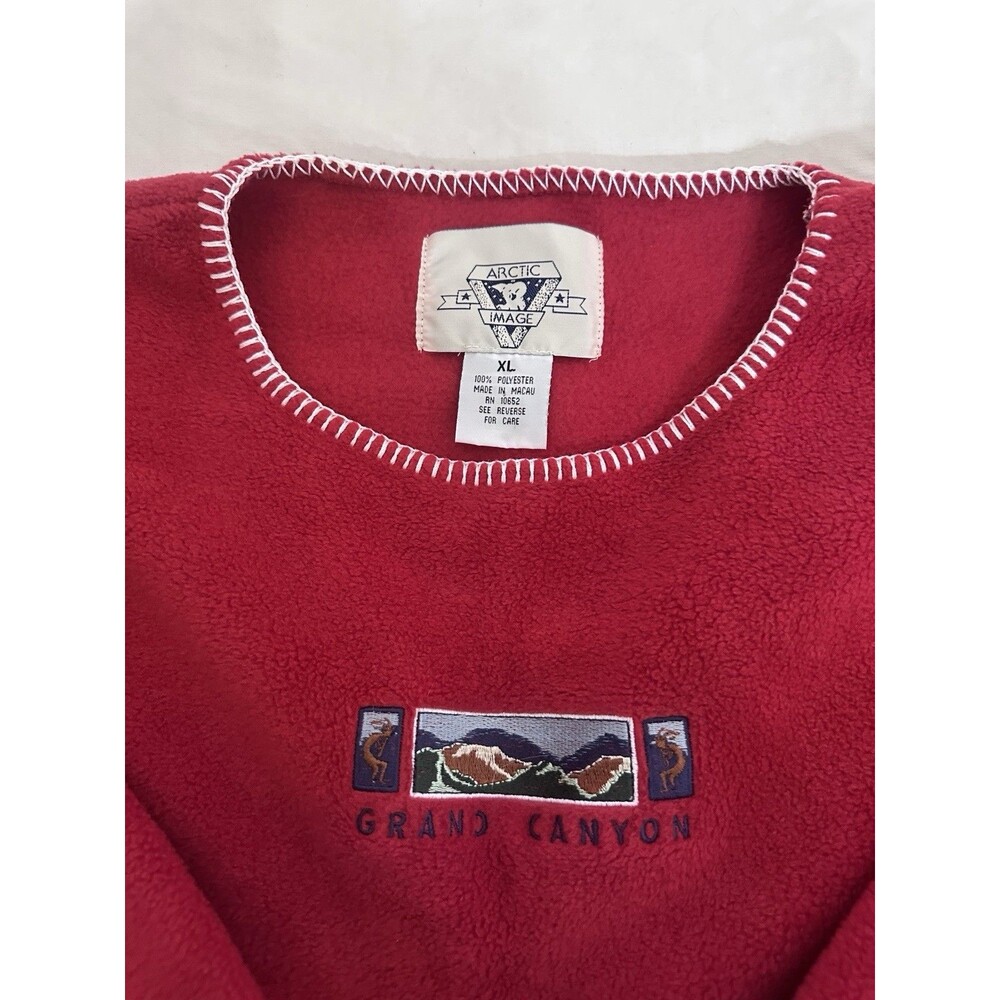 Vintage Arctic Image Red Fleece Pullover, Embroidered Grand Canyon, XL